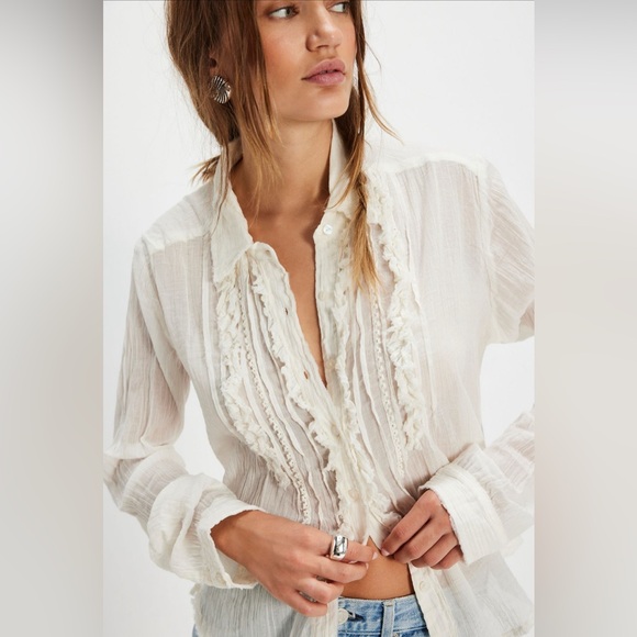 Free People Tops - Drew tuxedo Shirt NWOT optic white